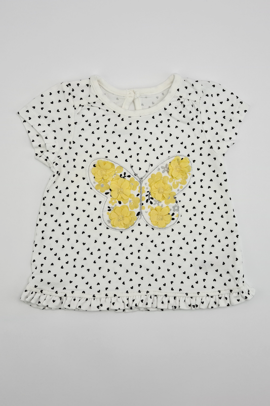 0–3 Monate – Schmetterlings-T-Shirt (George). 100% Baumwolle.