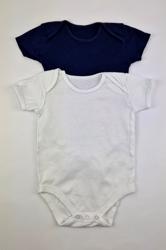 12-18 mois - Ensemble body à manches courtes bleu marine et blanc