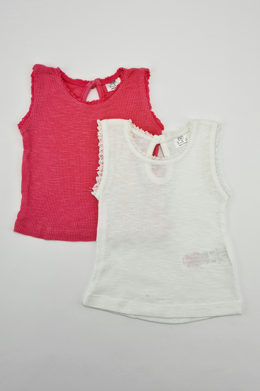 0-3m - Pink & White Vest Set (F&F)