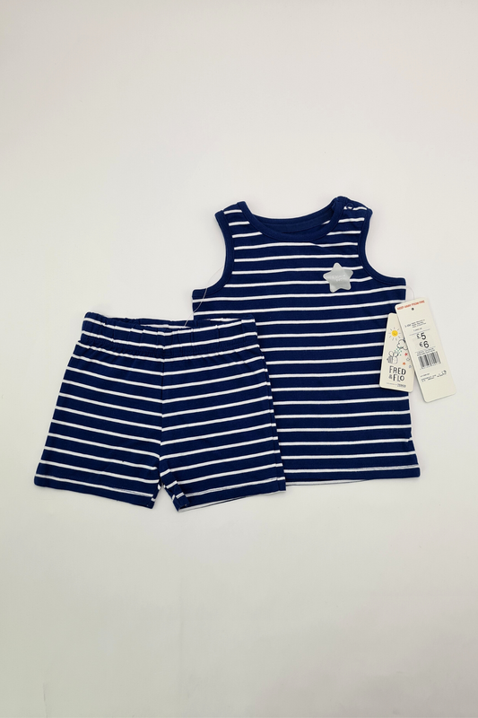 New 3-6m - Striped Shorts & Matching Sleeveless Top Outfit (Fred & Flo)