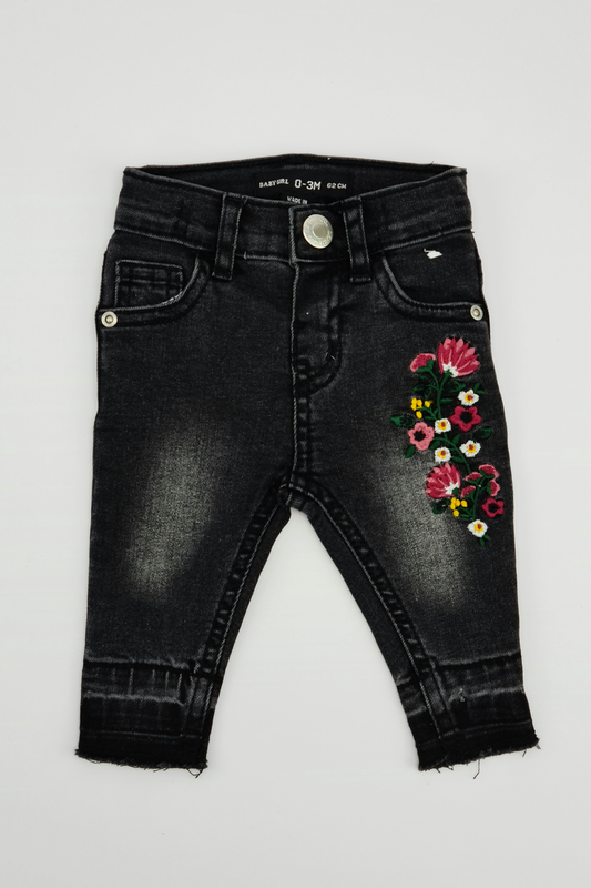 Black  Floral Embroidered Jeans