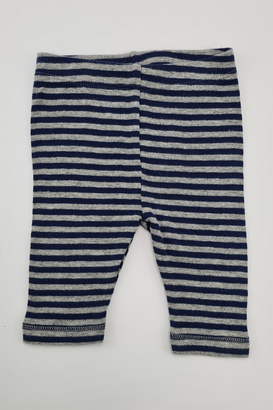 Newborn - Navy & Grey Striped Leggings (Matalan)