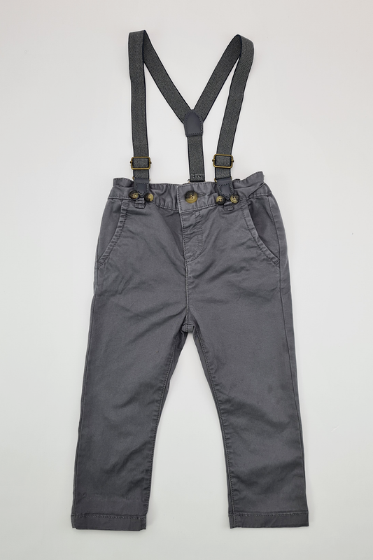 9-12m - Grey Suspender Trousers (Matalan)