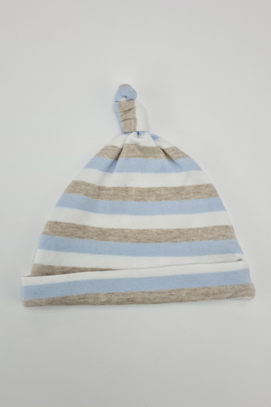 3-6m - Grey, Blue & White Striped Knot Hat
