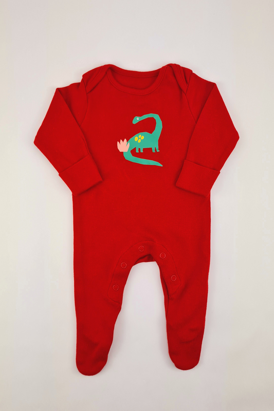 Newborn - 10lbs Red Dinosaur Sleepsuit (M&S)