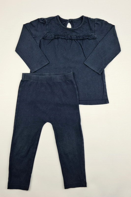 12–18 Monate – Marineblaue Leggings und passendes T-Shirt-Outfit
