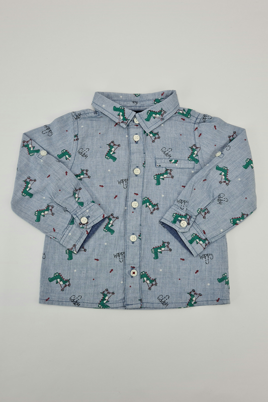 12–18 Monate – Happy Dinosaur Button-Up-Shirt