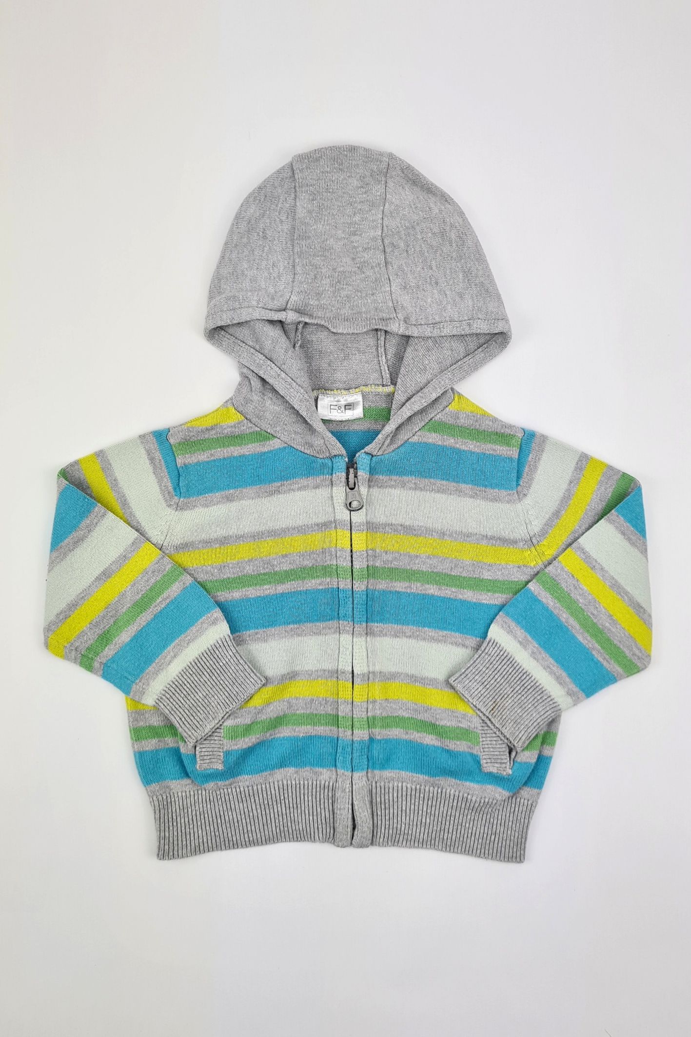 9-12m - Stripe Hooded Zip-Up Cardigan (F&F)