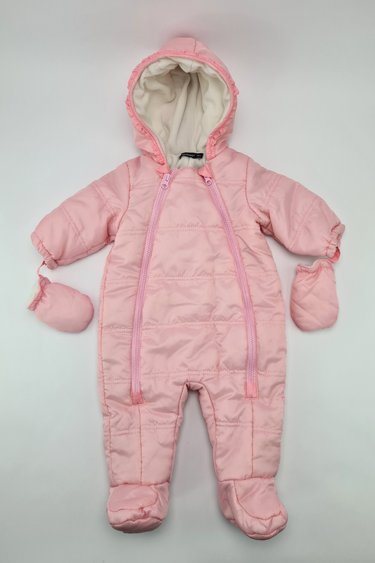3-6m - Pink Hooded Snowsuit & Mittens