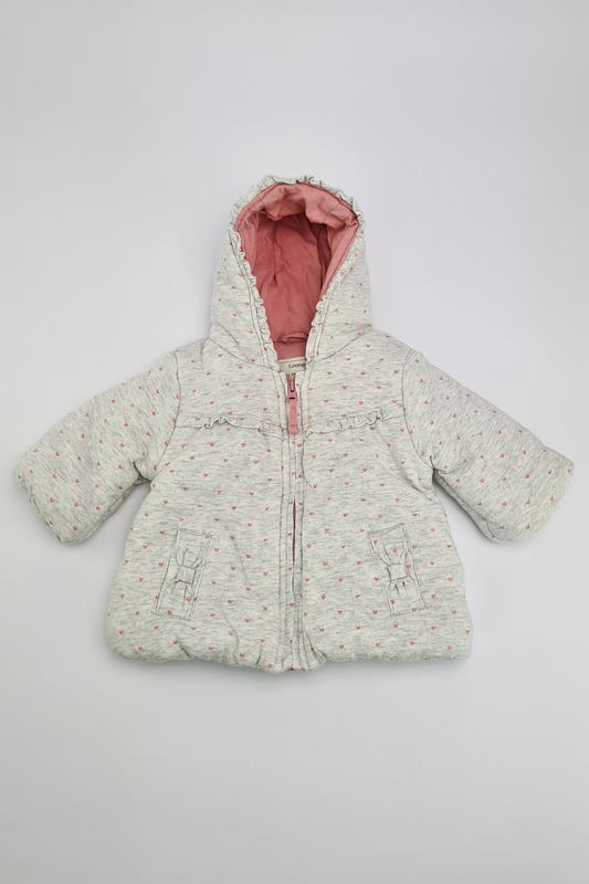 First Size (9lbs) - Grey Heart Print Padded hooded Jacket (George)