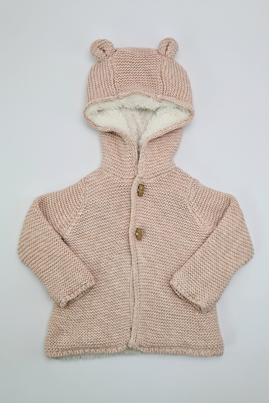 6-9m - Cosy Pink Fleece Lined Hooded Cardigan (F&F)