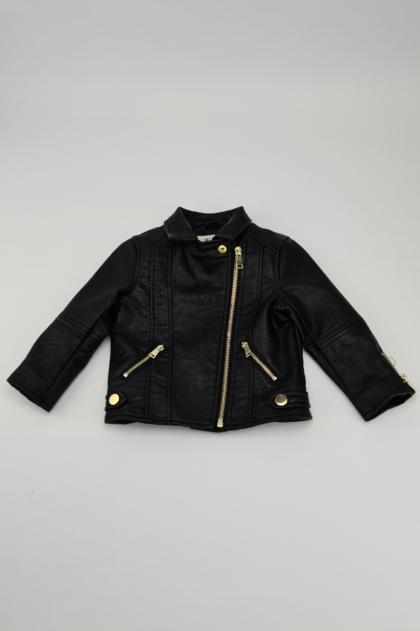 6-9m - Black Faux Leather Jacket (River Island)