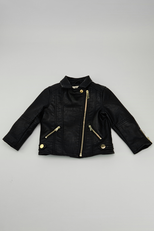 6-9m - Black Faux Leather Jacket (River Island)