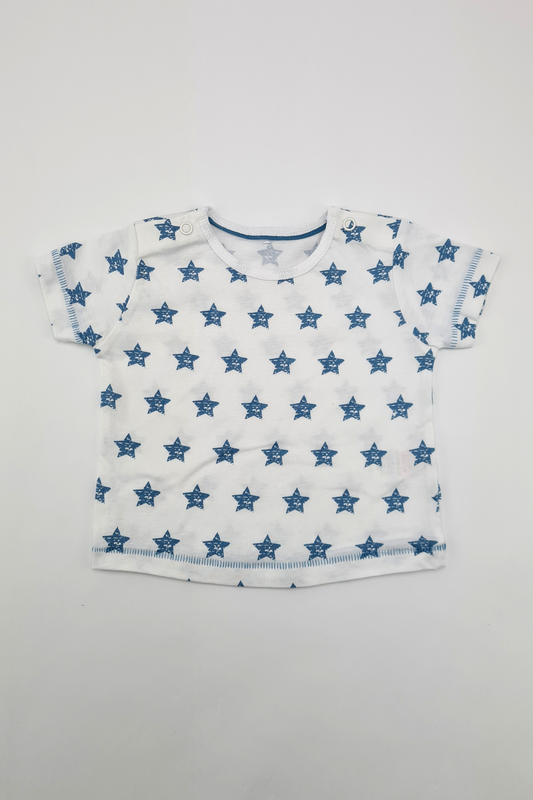 0–3 Monate – Blaues T-Shirt mit Sternenmuster