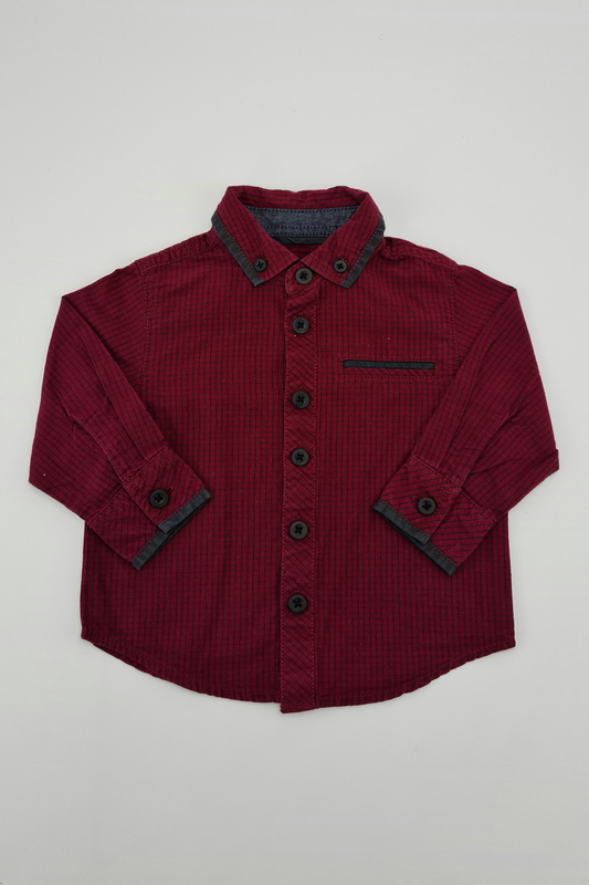 3-6m - Burgundy Button-Up Shirt (Matalan). 100% cotton.