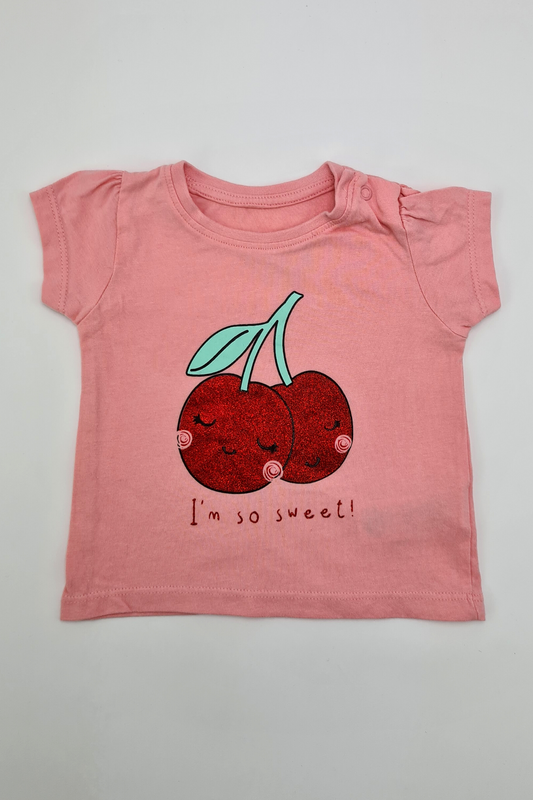 3-6m - Pair of Cherries Pink T-shirt (F&F)