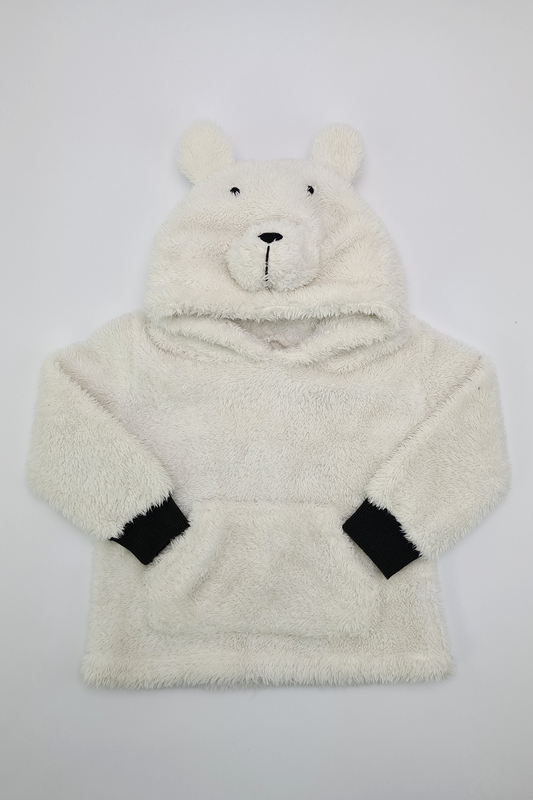 9-12m -Fluffy White Pull-Over Hoodie