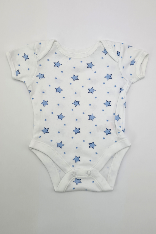 0–3 Monate – Blauer Body mit Sternenmuster