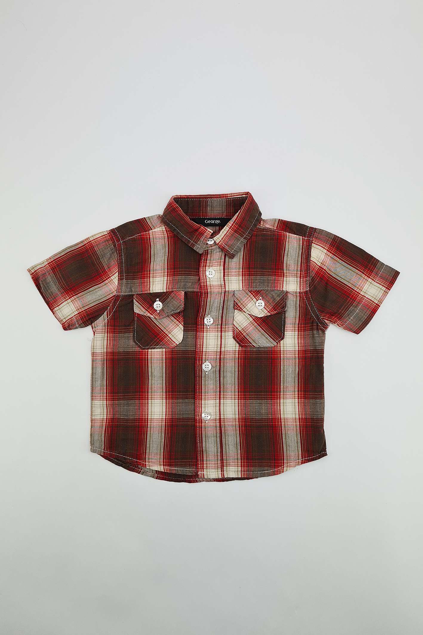 9-12m - Red checkered button-up shirt