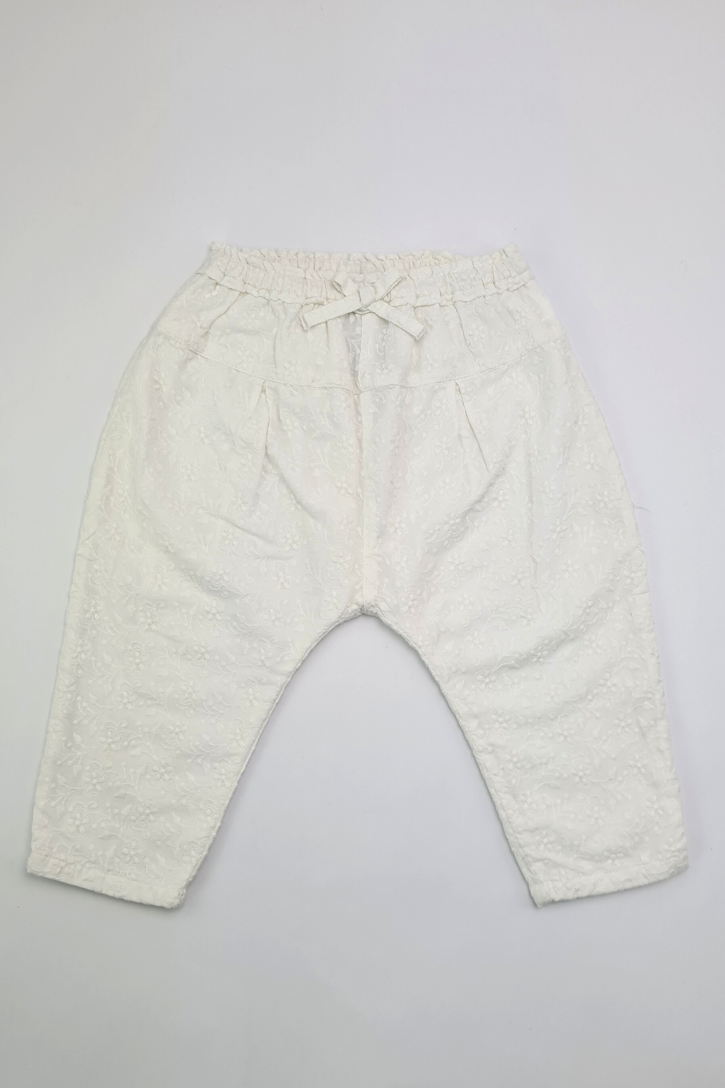 9-12m - 100% Cotton Embroidered White Trousers (Next)